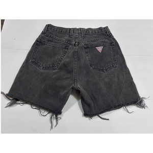 Guess Vtg Mom Jeans Raw Hem Y2K Shorts 25 High Rise Cotton Washed Black Pockets